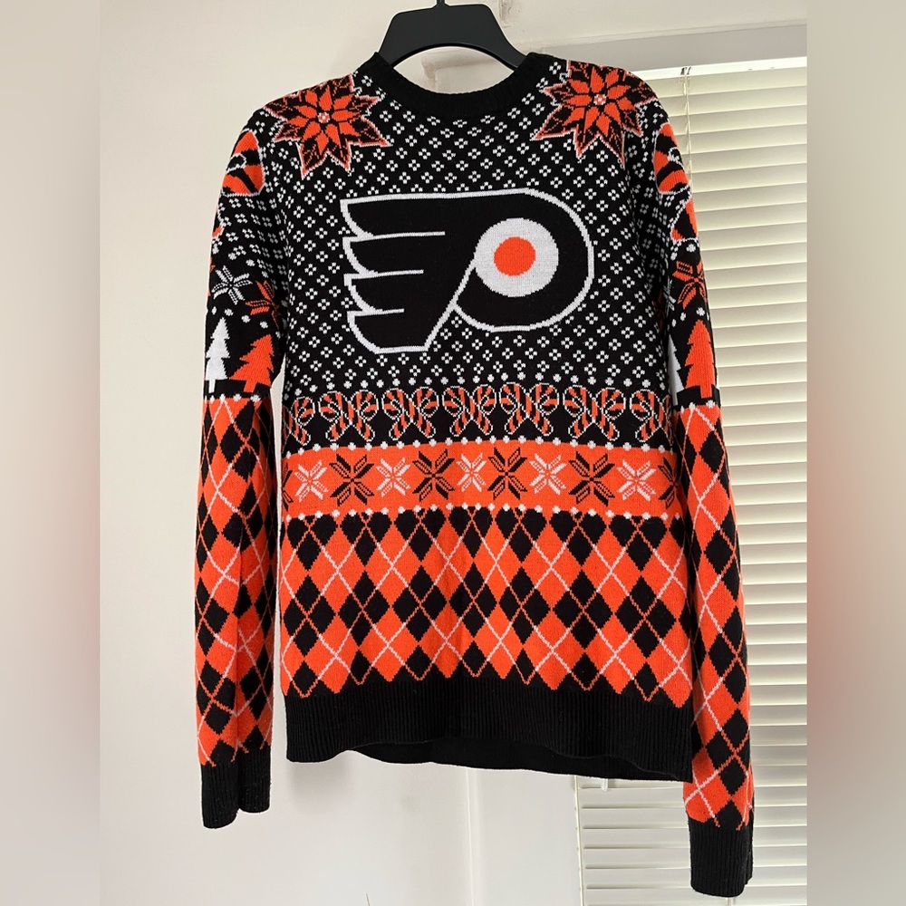 Philadelphia Flyers NHL Ugly Sweater, orange and black, men’s size small
